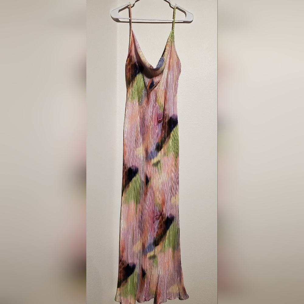 Women’s Pleated Maxi Slip Dress in Pastel Tie-Dye